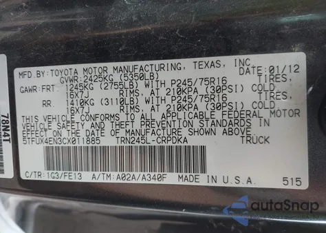 2012 Toyota Tacoma Access Cab from USA, damaged, VIN 5TFUX4EN3CX011885
